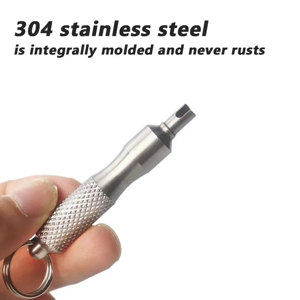 Universal Stainless Steel Tire Valve Core Remover Tool – Anti-Rust Screwdriver with Key Ring & Valve Wrench