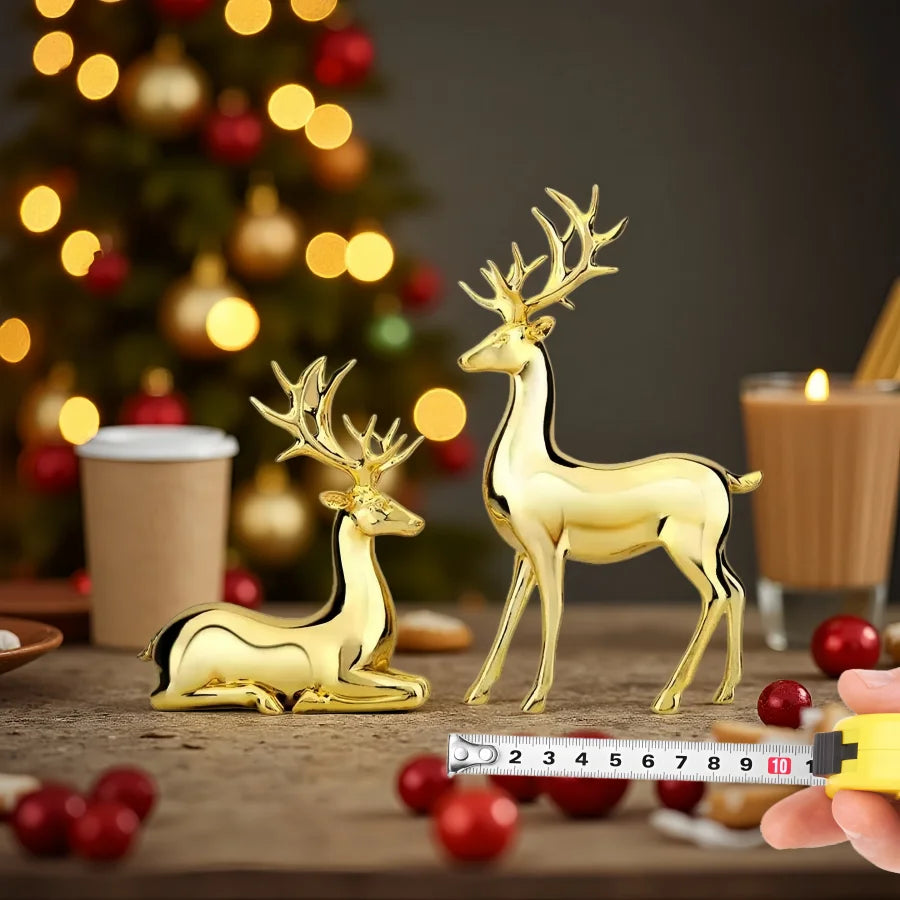 Elegant Resin Reindeer Statue – Plated Luxury Christmas Ornament for Living Room & Dining Table Decor