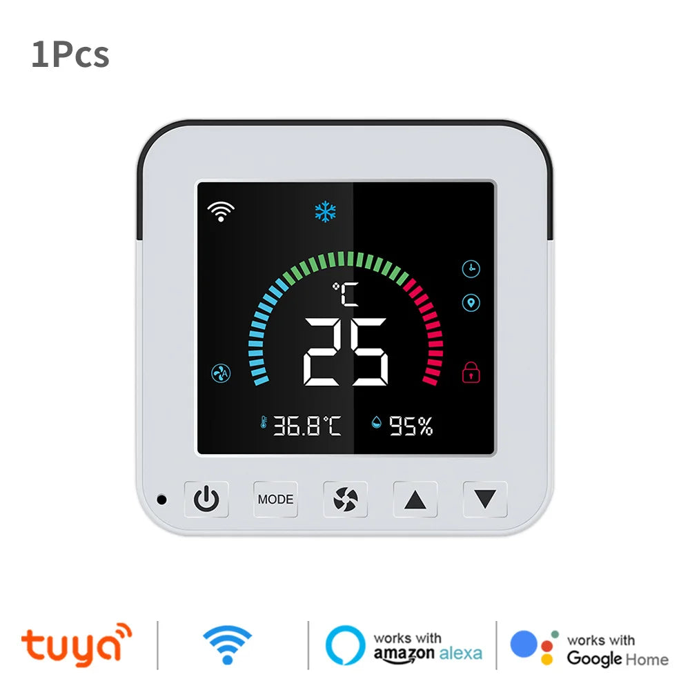 Tuya WiFi Smart Thermostat – IR Air Conditioner Remote with Temperature & Humidity Sensor, LCD Touch Screen, Google Home & Alexa Compatible