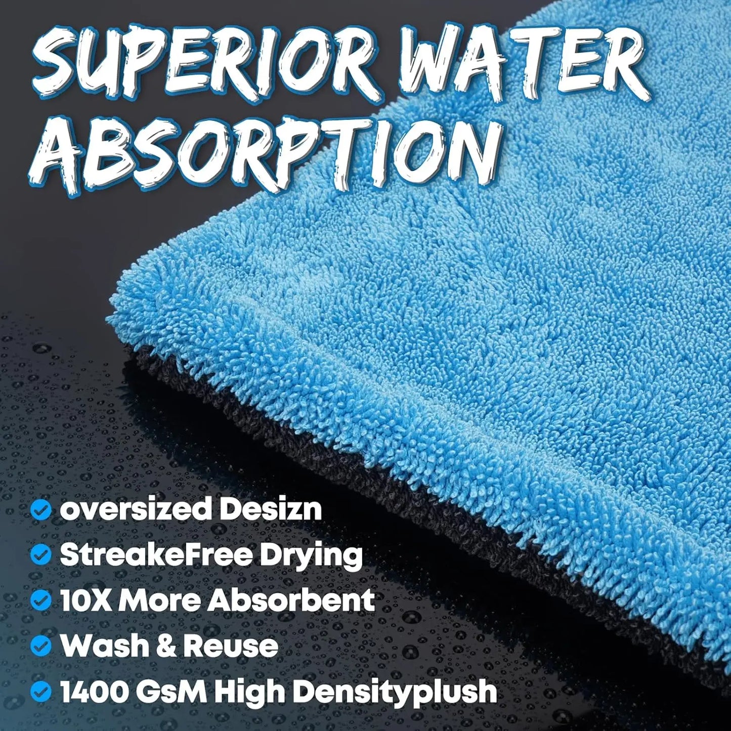 1400GSM Double-Sided Microfiber Drying Towel for SUV & Truck – Ultra Absorbent, Scratch-Free Car Drying Cloth with Twisted Yarn Technology