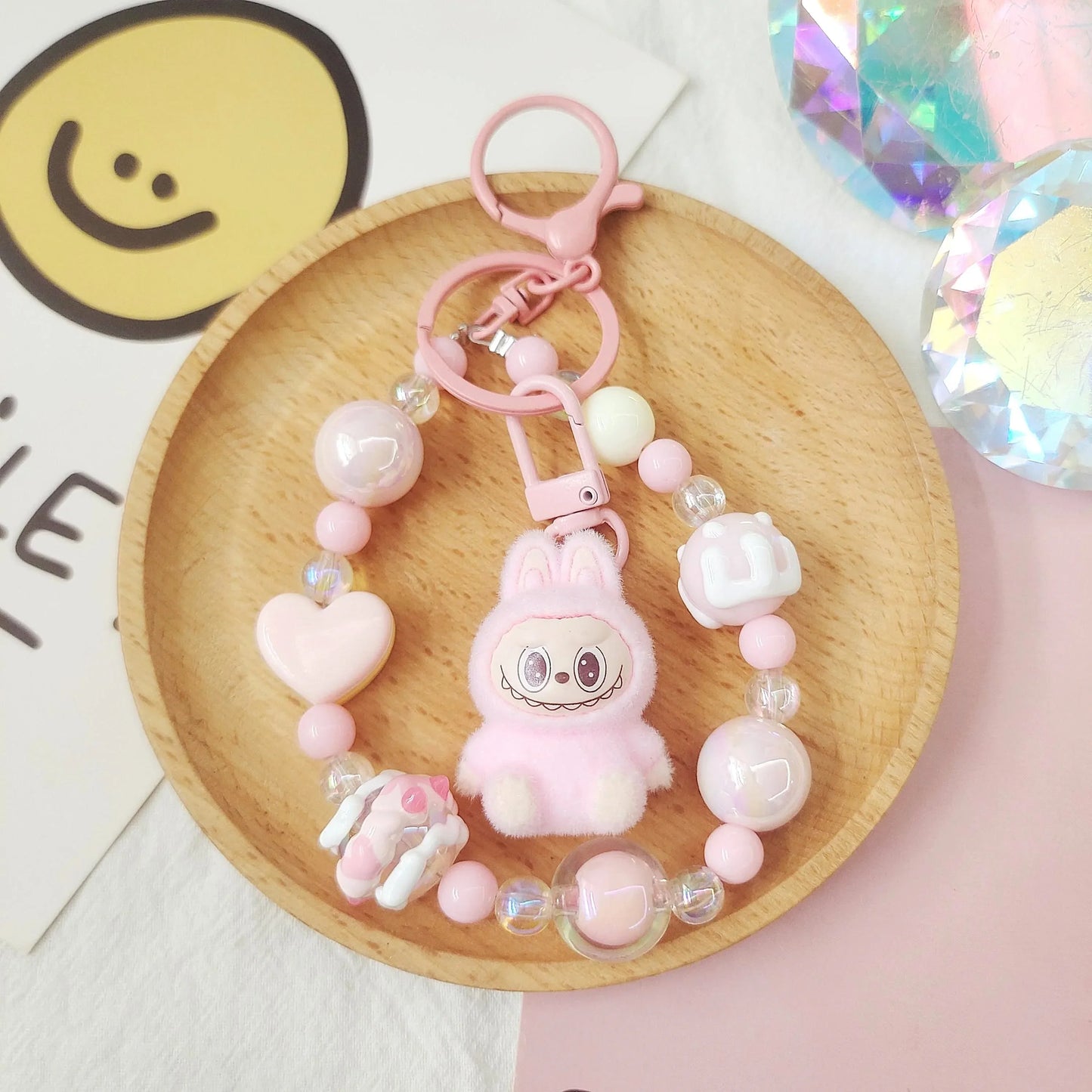 Labubu Keychain — Creative Resin Bead Cartoon Pendant for Backpack, DIY Couple & Kids Gifts