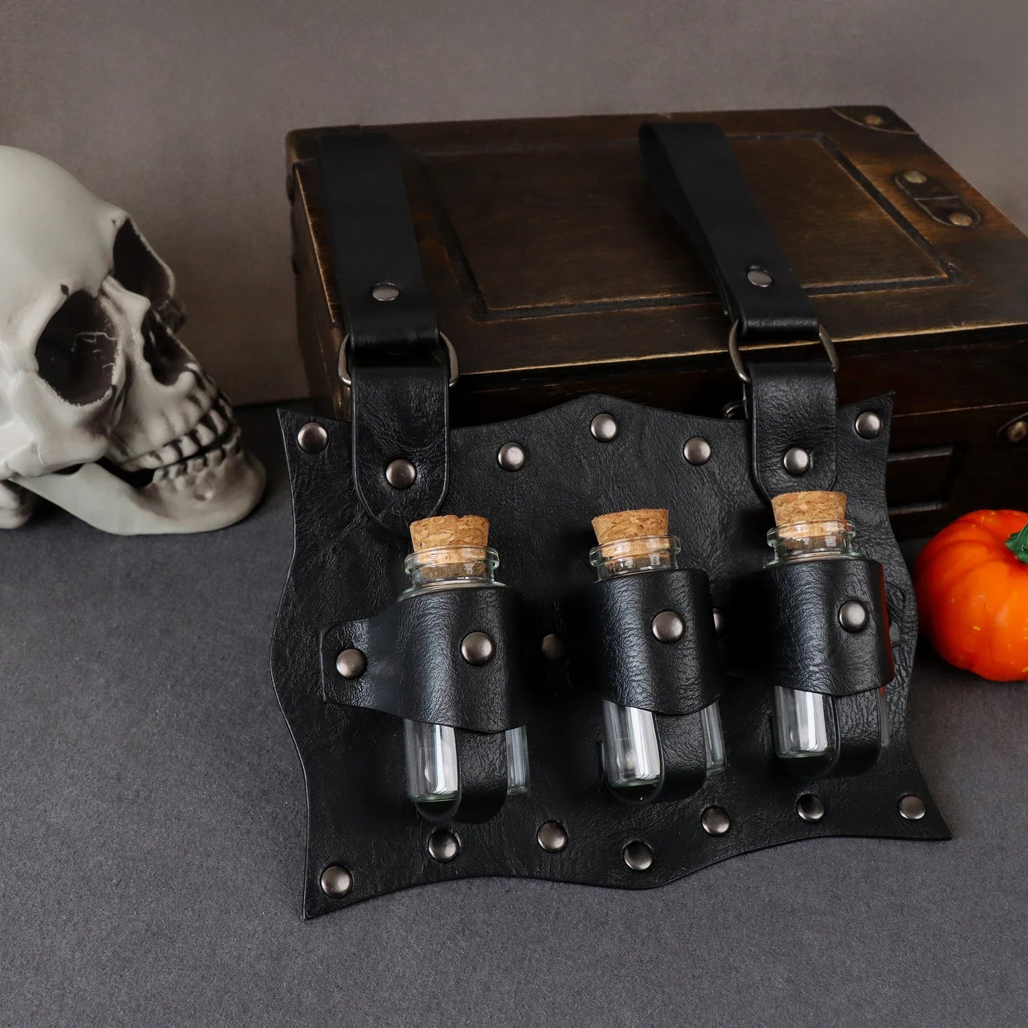 Medieval Alchemy Vial PU Belt – Hanging Potion Pouch for Magic Costume, Cosplay & Healer Kit Props