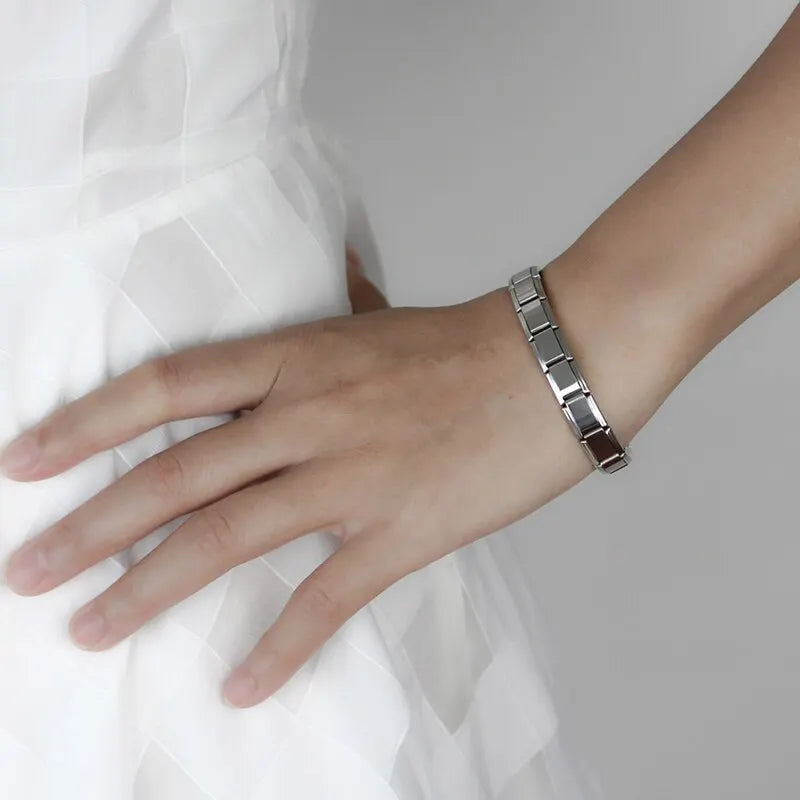 9mm Wide Stainless Steel Bracelet - Simple Trendy Style for Daily Wear - Silver-Color Charm Bracelet for Women, Unisex Party Style
