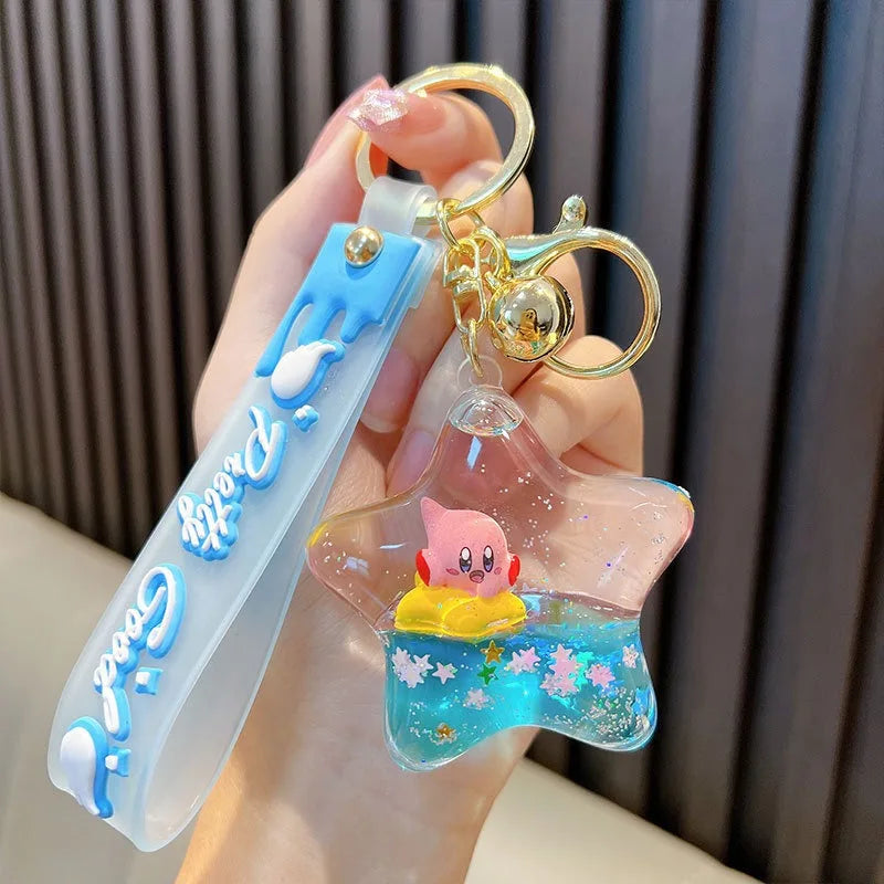 Kirby Keychain — Cartoon Quicksand Bottle Pendant for Kids | Anime Bag & School Bag Accessories, Car Decoration Gift