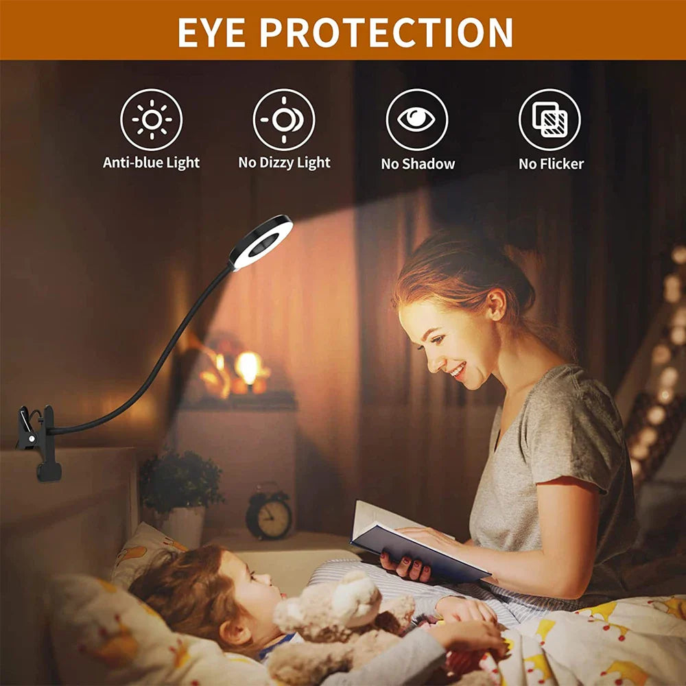 48 LEDs Clip-On Desk Lamp: 360° Flexible Gooseneck Reading Table Light - Eye-Caring USB Clamp for Books, Night Light, Study, and Reading