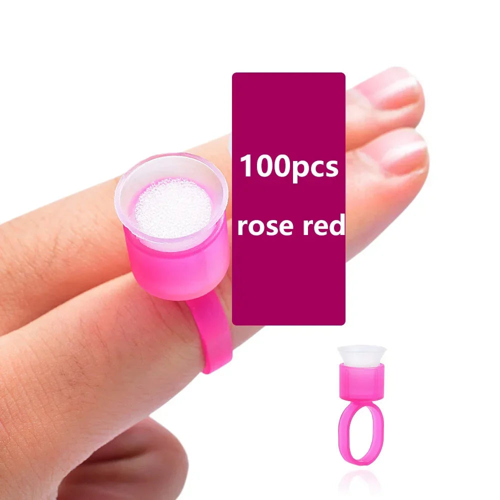 100PCS Tattoo Ink Ring Cups with Sponge – Microblading Pigment Holders, Permanent Makeup Tool Accessories
