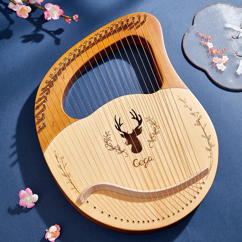 16/21/24-String Lyre Harp β Mahogany Wood Stringed Musical Instrument with Tuning Wrench & Spare Strings