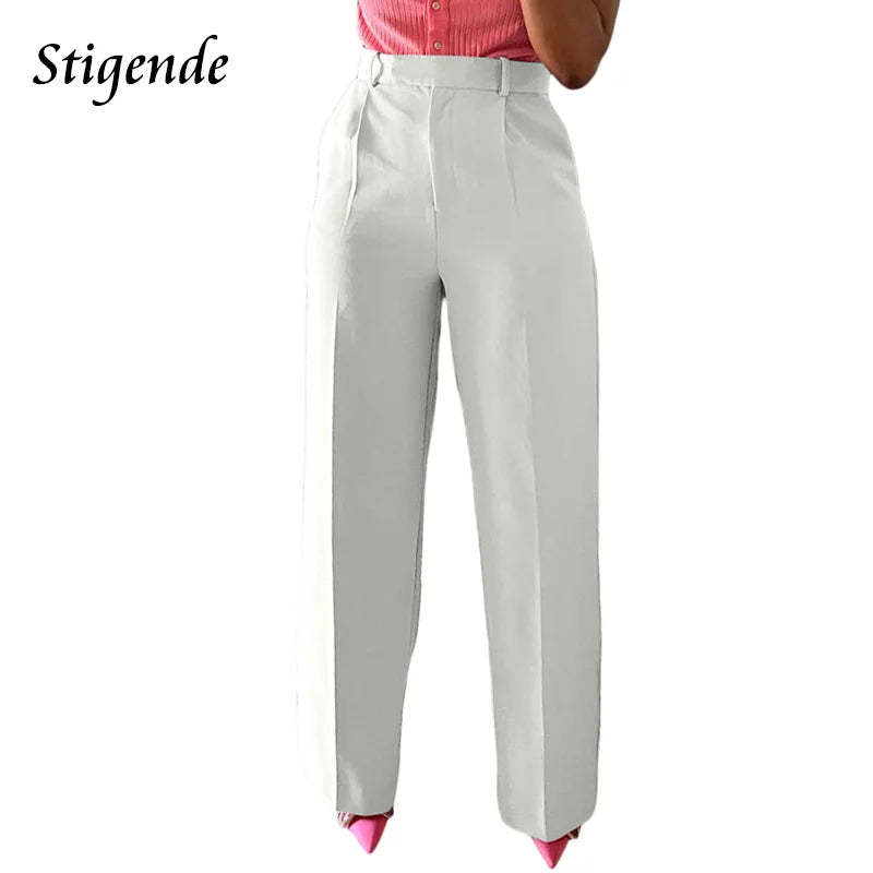 Stigende Women’s Wide Leg Pants – Straight, Loose-Fit Business Casual Trousers with Pockets, Midi Waist Office Pants