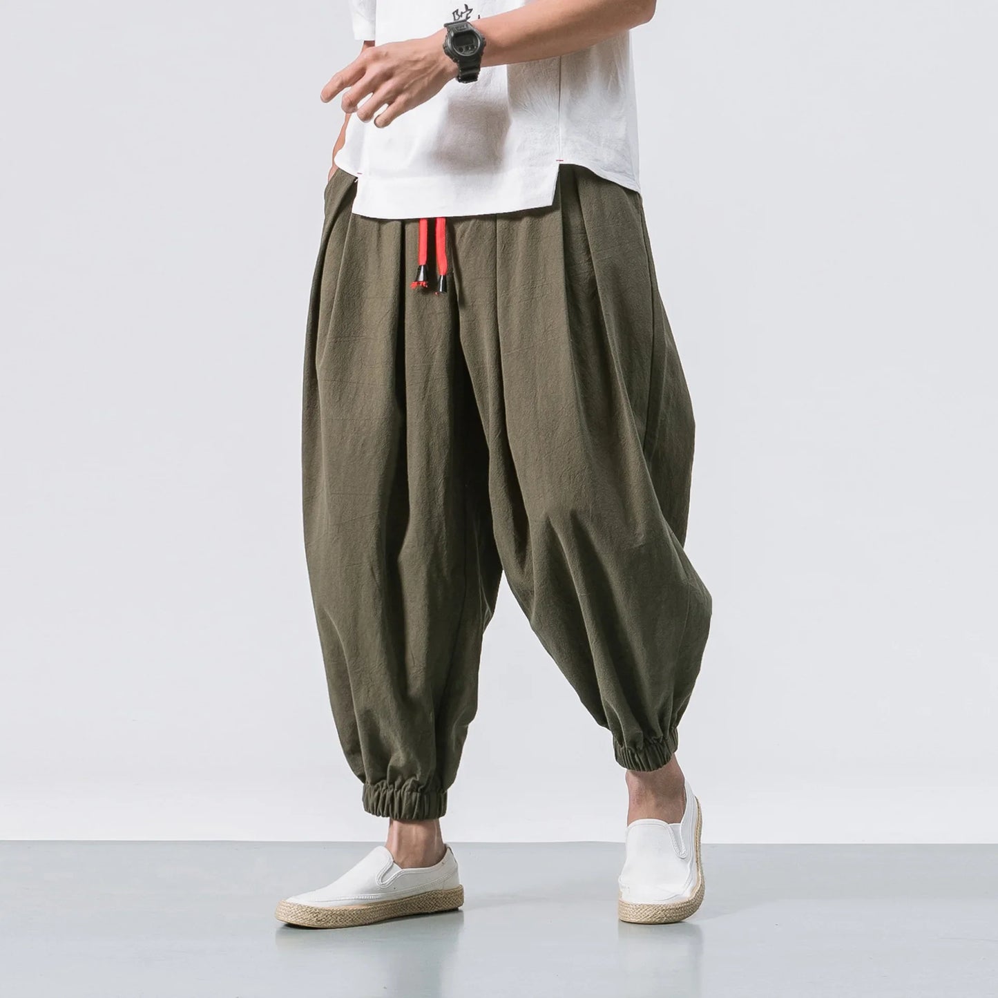 FGKKS Oversize Men’s Loose Harem Pants — Autumn Chinese Linen Sweatpants, High-Quality Casual Trousers for Men