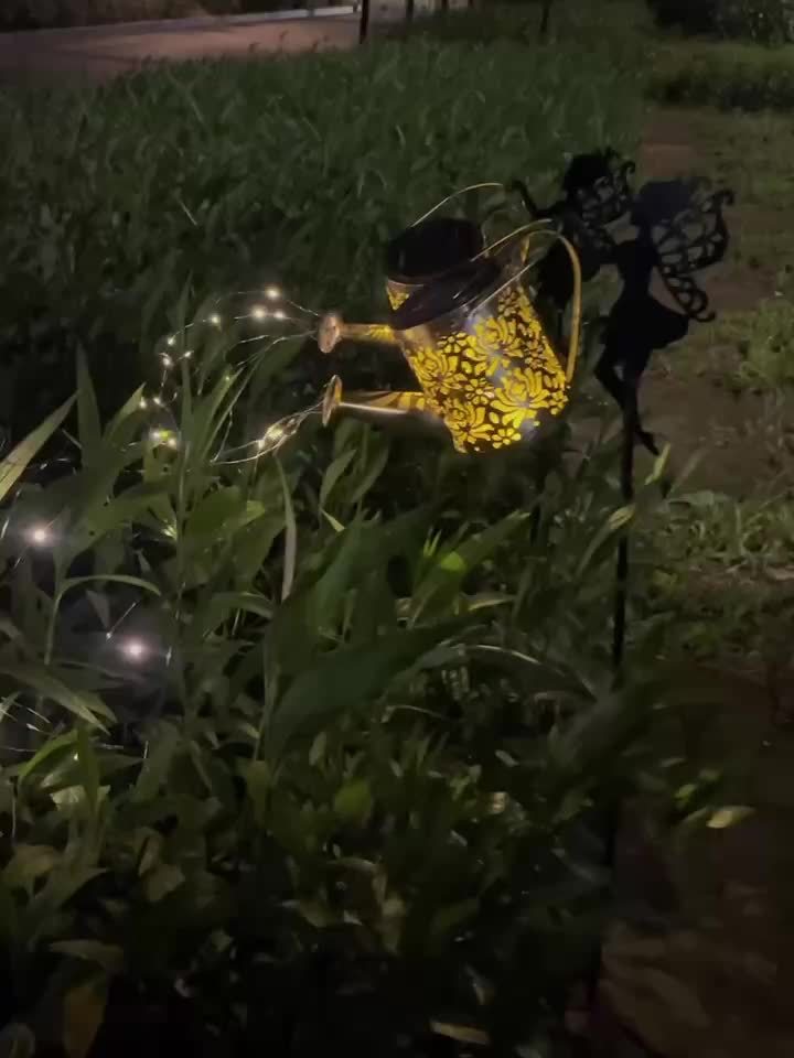 Solar Fairy Watering Can Path Lights - Metal Garden Decor with Cascading Lights | Energy-Efficient, Waterproof Fixture, Toggle Control, Detachable Semi Flush Mount Lamp | Includes Solar Charged Nickel Battery - Perfect Gift