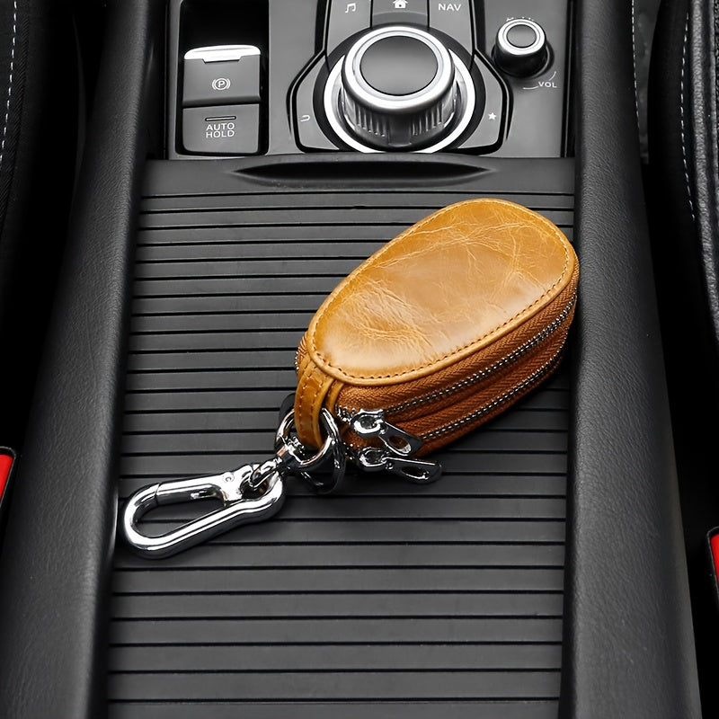 Vintage Smart Men's Leather Key Bag - Double Layer Multifunctional Key Holder with Folding Protector, Coin Purse and Business Card Slot, Genuine Leather, Durable and Stylish