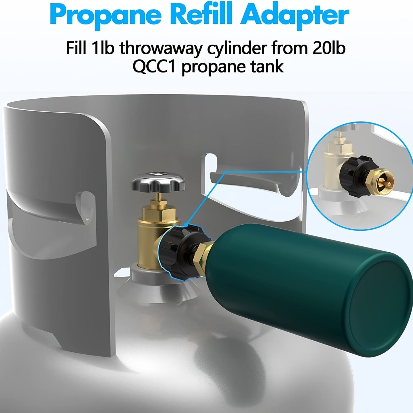 Propane Refill Adapter for 1Lb Tanks - Easy Fill from 20Lb LP Gas Cylinder, Fits QCC1/Type1, Safe and Convenient Coupler