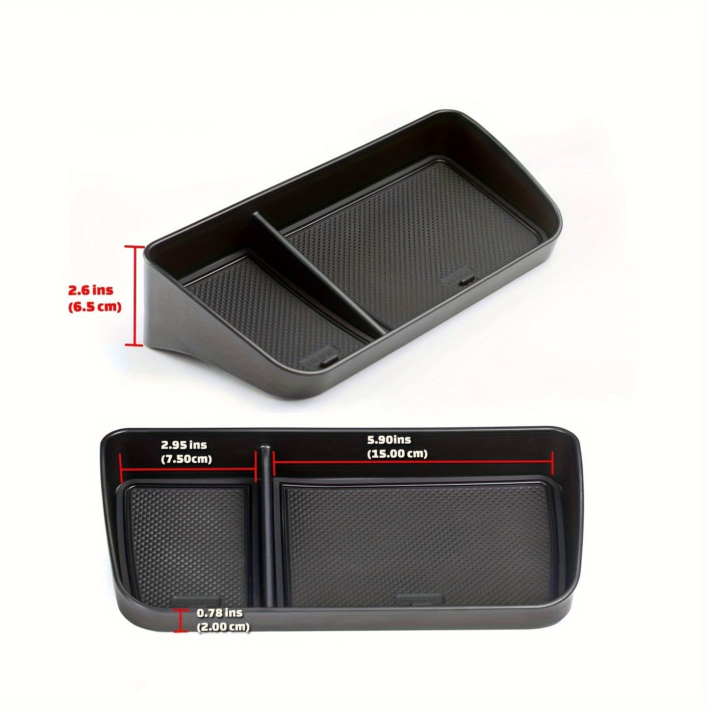 Vehicle Dashboard Organizer Storage Tray - Durable Plastic Car Console Pocket for Coins, Keys, and Phone - Universal Fit with Non-Slip Rubber Mats