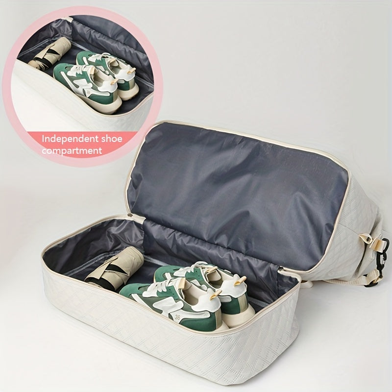 Large Capacity Travel Duffel Bag with Shoe Compartment - Nylon Gym Bag with Cosmetic Pouch, Pull-Out Cover, Hand Washable - Ideal for Weekend and Overnight Trips, Random Print