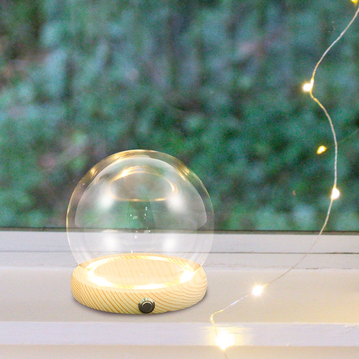 Handmade Glass Display Dome – Clear Plant Pots with LED Lights, Glowing Eternal Preserved Flowers Decor