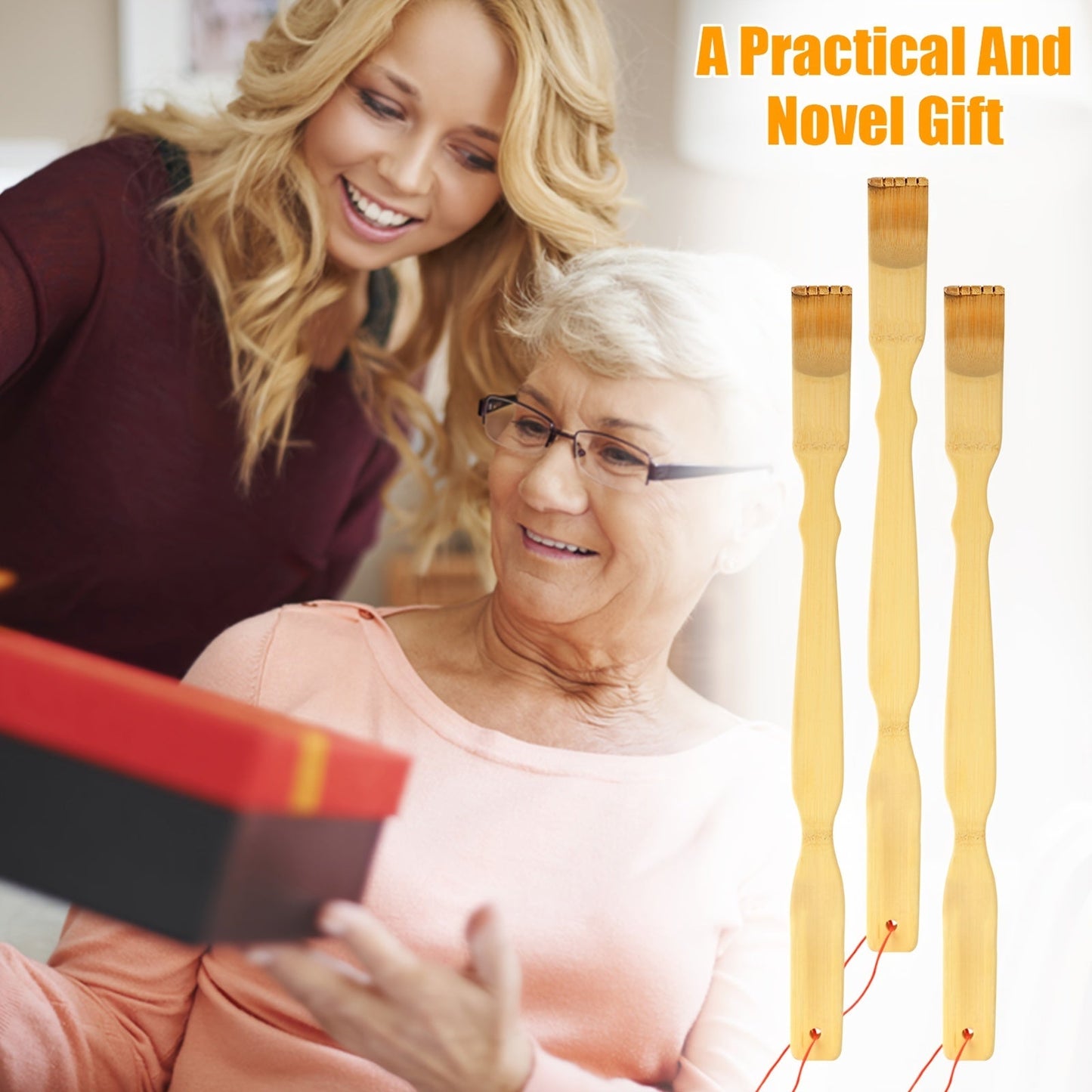 3pcs 18.3-Inch Bamboo Back Scratcher – Long Handle, Portable, Novel Gifts for Family and Friends
