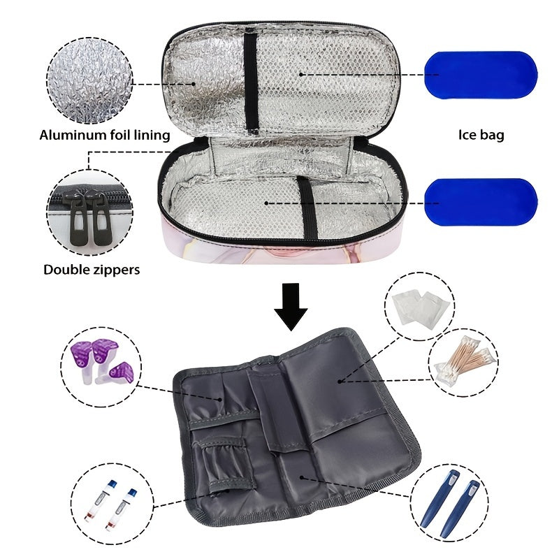 Marble Pattern Insulin Cooler Travel Case β Diabetic Medication Organizer for Blood Glucose Monitors, Pink Marble (Case Only)