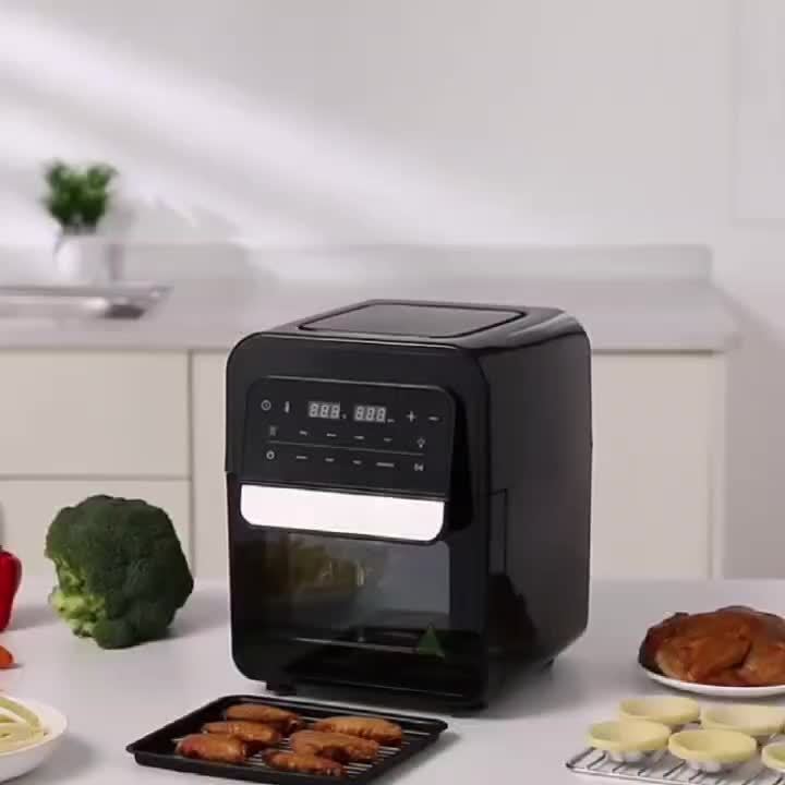 6.5 Qt Large Capacity 8-in-1 Air Fryer Toaster Oven Combo - LCD Touchscreen, Stainless Steel Rack and Non-Stick Basket - Healthy Cooking, Space-Saving Design - Black