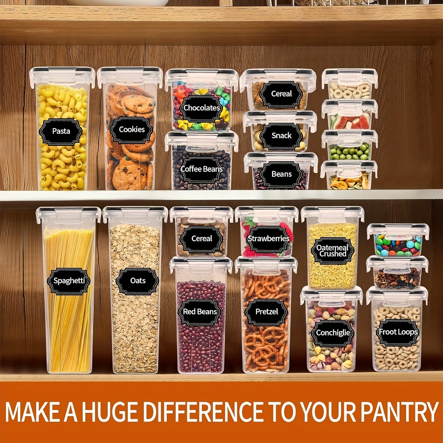 Skroam 36 Pack Airtight Food Storage Containers: BPA-Free Plastic with Lids, Labels and Marker for Kitchen Pantry Organization - Ideal for Flour, Sugar, and Cereal