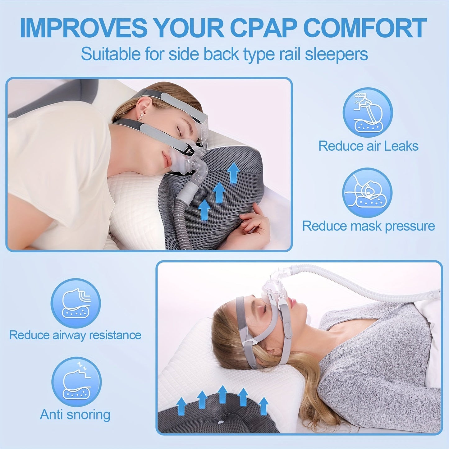 Memory Foam Pillow for Side Sleepers - Cervical Pillow for Relaxation and Sleep Apnea, CPAP Pillow to Reduce Air Leak, Hose Tangle, and Mask Pressure