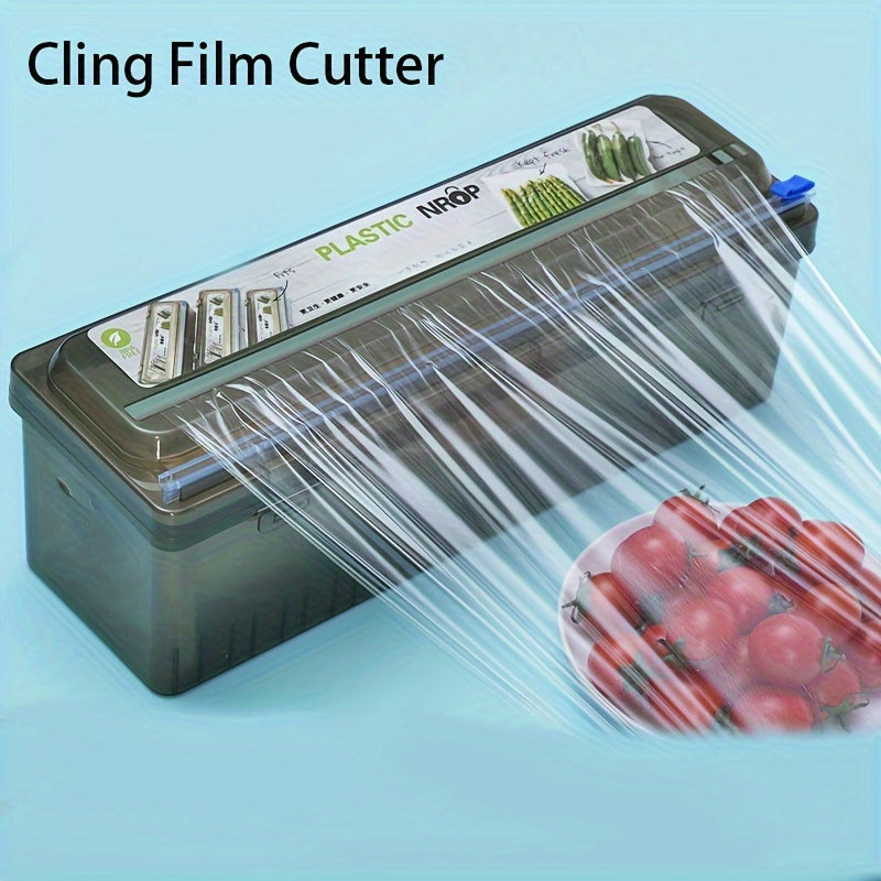 Food-Safe Cling Film Cutter Box - Large Roll Compatible Kitchen Plastic Wrap Dispenser with Slide Cutter
