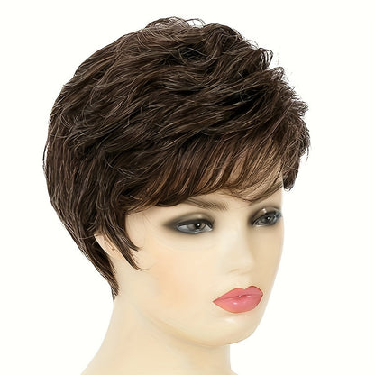 Short Brown Pixie Wig for Women - Synthetic Layered Cosplay Hair | Full Wig in Natural Brown