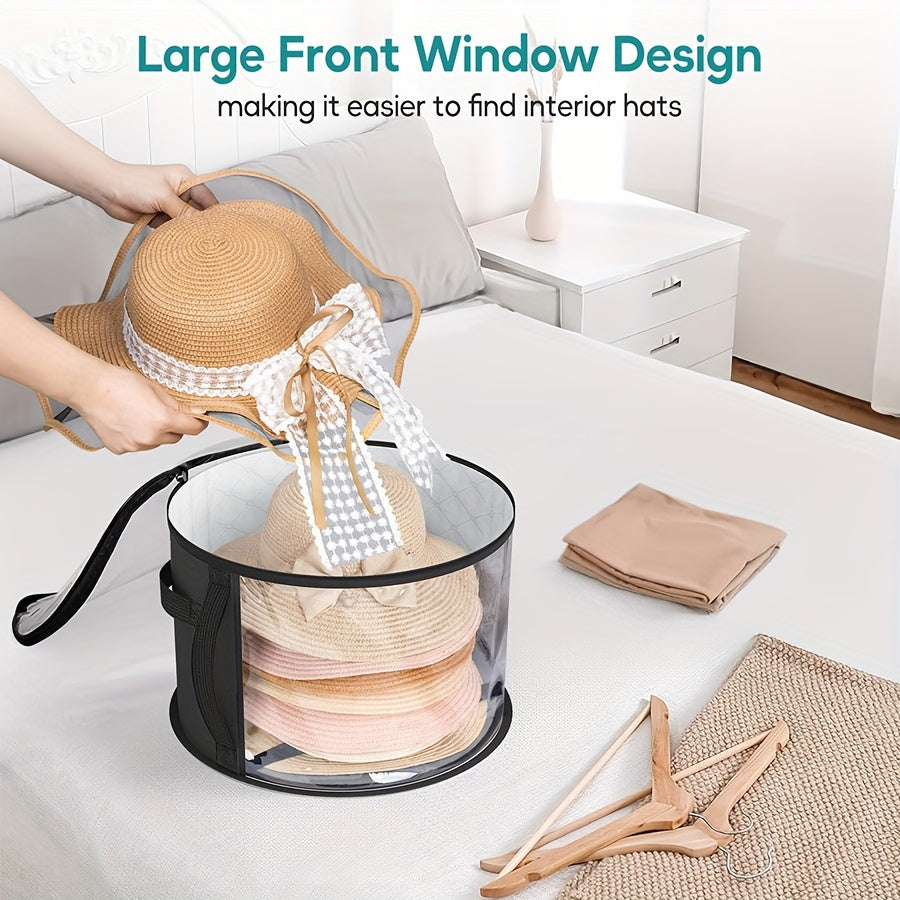 Foldable Hat Storage Organizer for Large Hats – Holds Up to 7 Oversized Hats, Includes Cowboy, Sun, Beach & Baseball Caps, Portable with Handle, Non-Woven Material with Random Printing