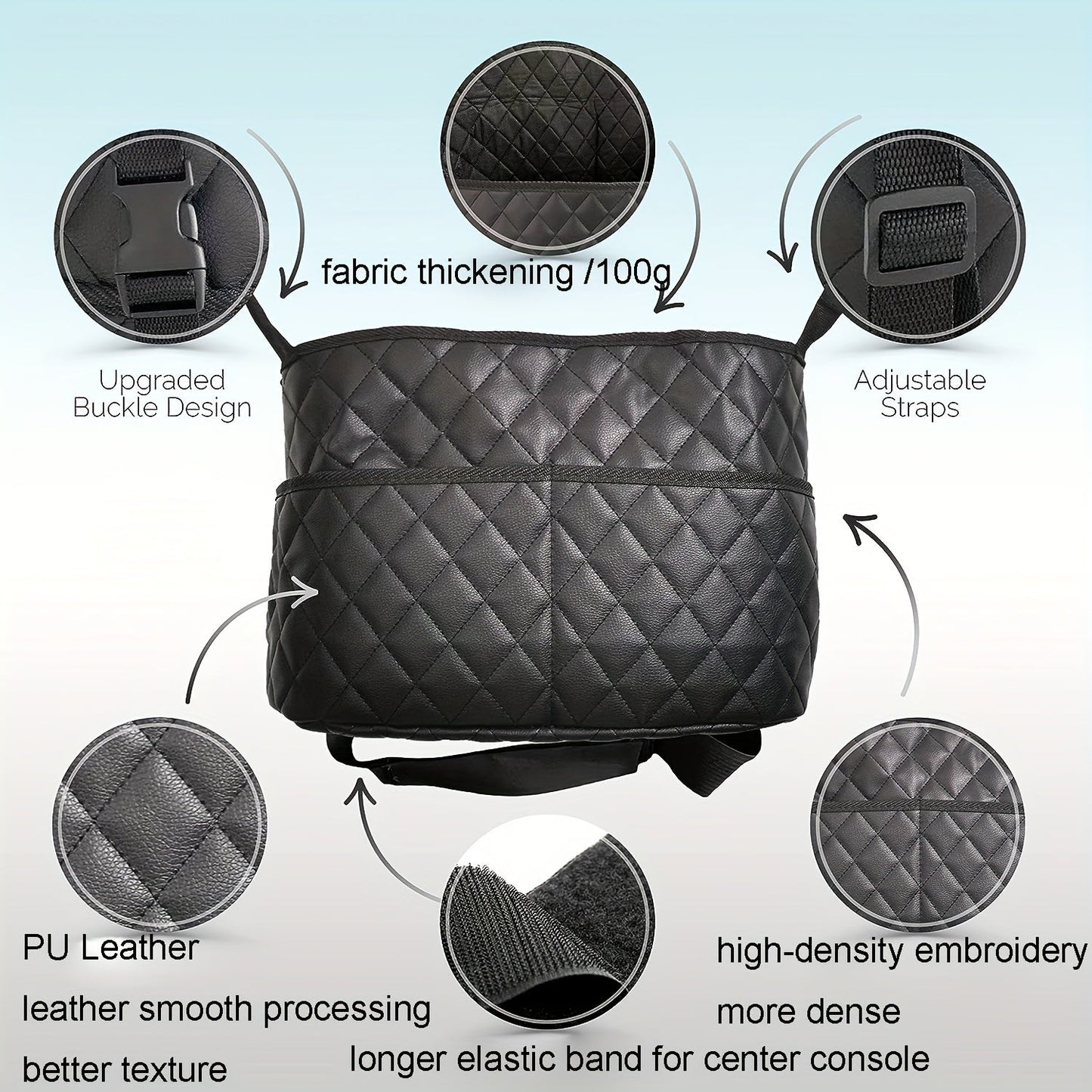 Car Purse Handbag Holder Between Seats – Seat Back Organizer with 3 Pockets and Large Capacity Storage Bag