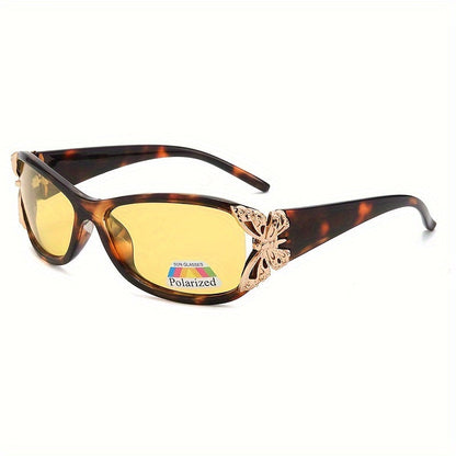 Y2K Polarized Butterfly Sunglasses for Women - Vintage Wrap-Around Sun Shades for Driving & Beach Parties