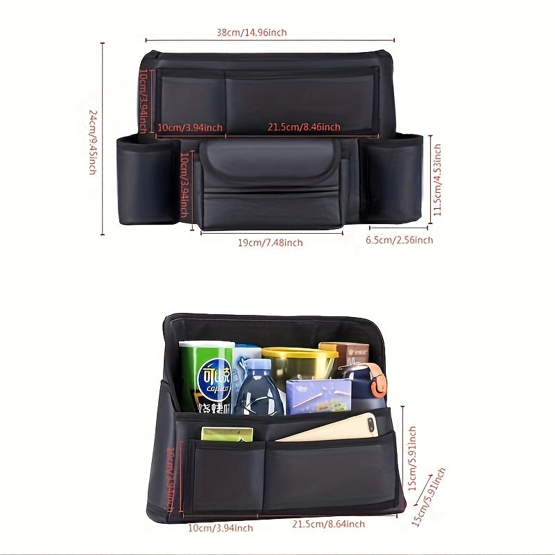 Faux Leather Car Seat Organizer – Multi-Pocket Storage Pouch with Handheld Design – Vehicle Interior Organization