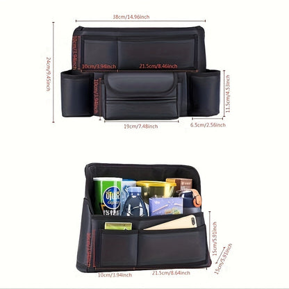 Faux Leather Car Seat Organizer – Multi-Pocket Storage Pouch with Handheld Design – Vehicle Interior Organization