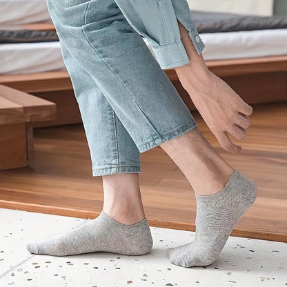 5/10 Pairs Men's Solid Low Cut Ankle Socks - Anti-Odor, Sweat Absorption, Breathable, All-Season Wear