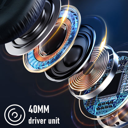 50 Hour Playtime Wireless Hi-Fi Stereo Headphones - Deep Bass, Foldable, Lightweight, Rechargeable Lithium-Polymer Battery, Microphone, and Comfortable Over-Ear Design for Home, Office, and Cellphone Use