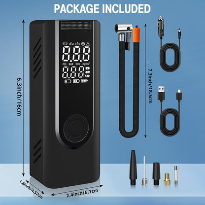 25000mAh Portable Air Compressor - 3X Faster Tire Inflator with 150PSI Gauge for Cars, Bikes, Motorcycles, Balls - Essential Car Accessory
