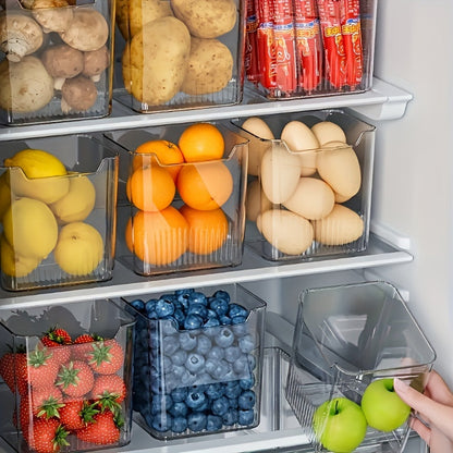 6 Piece Clear Plastic Fridge Organizer Bins – BPA-Free, Stackable Storage Containers for Vegetables, Fruits, Snacks, Kitchen Space Saver