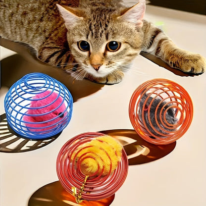 3pcs Interactive Cat Toy Set - Colorful Spring, Rolling Balls and Mouse Toys for Entertained Cats