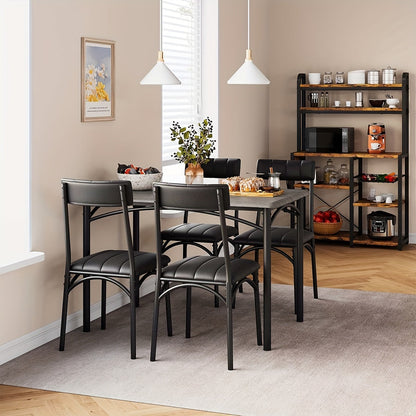5 Piece Rectangular Dining Table Set with Upholstered Chairs for 4 - Modern Counter Height Dining Table and Chairs for Kitchen, Breakfast Nook, or Small Space - Brown