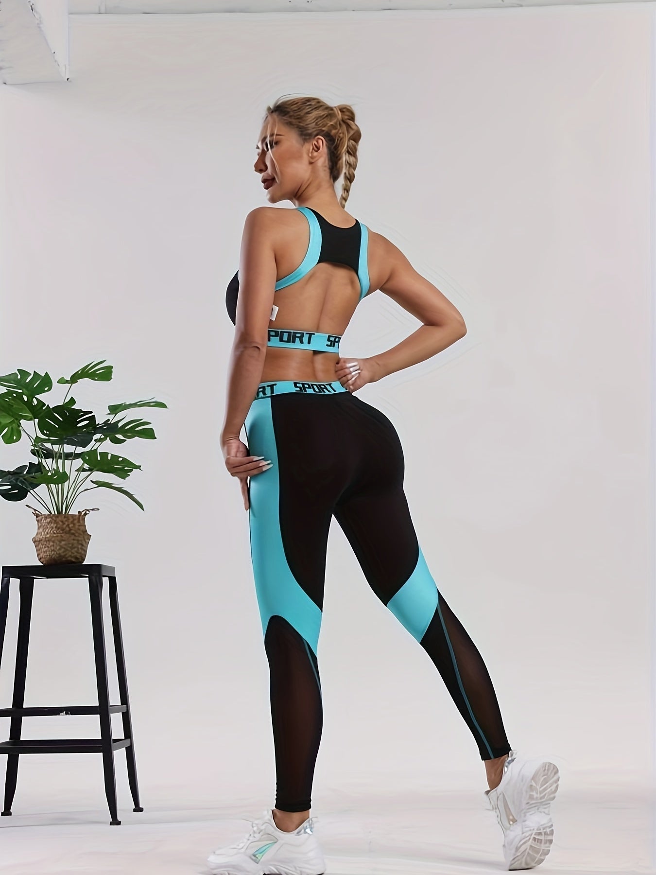 Women's 2-Piece Athletic Set – Color Block Fitness Tank Top and Leggings, Stretchy, Breathable Gym Wear, Slim Fit Running Outfit