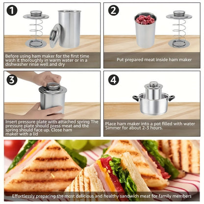 Premium Stainless Steel Ham Maker and  Meat Press with Built-In Thermometer - Effortless Homemade Deli Meat Mold for Sandwiches, Lunch Meat, and Ham Cooking | Space-Saving Pressure Cooker, Easy to Use