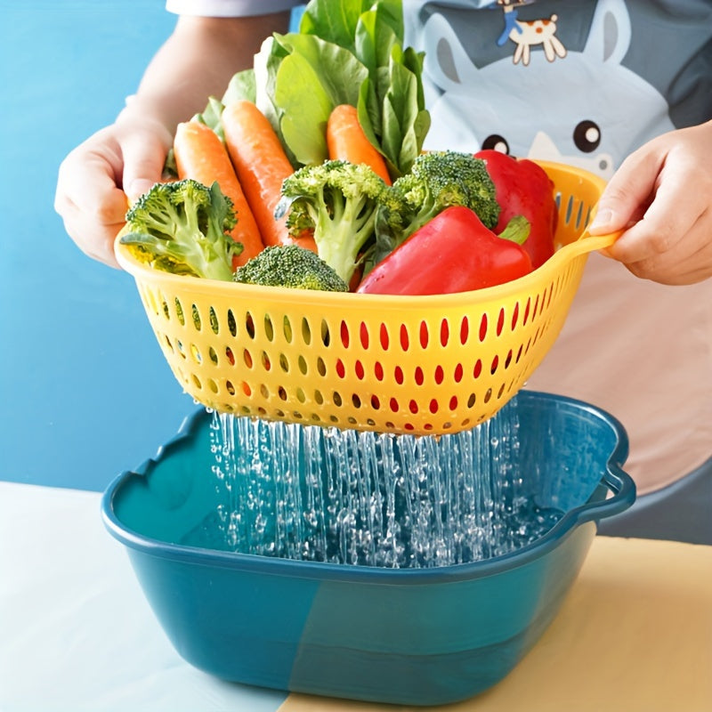 6PCS Kitchen Strainer Set - Double Drain Plastic Colander Baskets for Fruit, Vegetables, and Dishwashing, Restaurant Kitchen Special