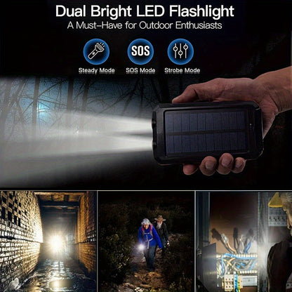 10,000mAh Portable Solar Power Bank – Dual USB Output with LED Light