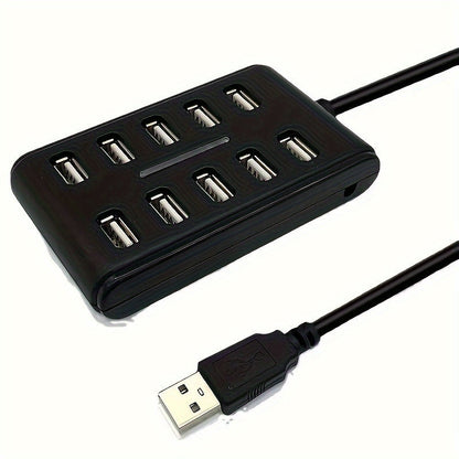 Portable 10-Port USB Hub – General Purpose ABS Plastic Double Row with Switch for Work & Home Use