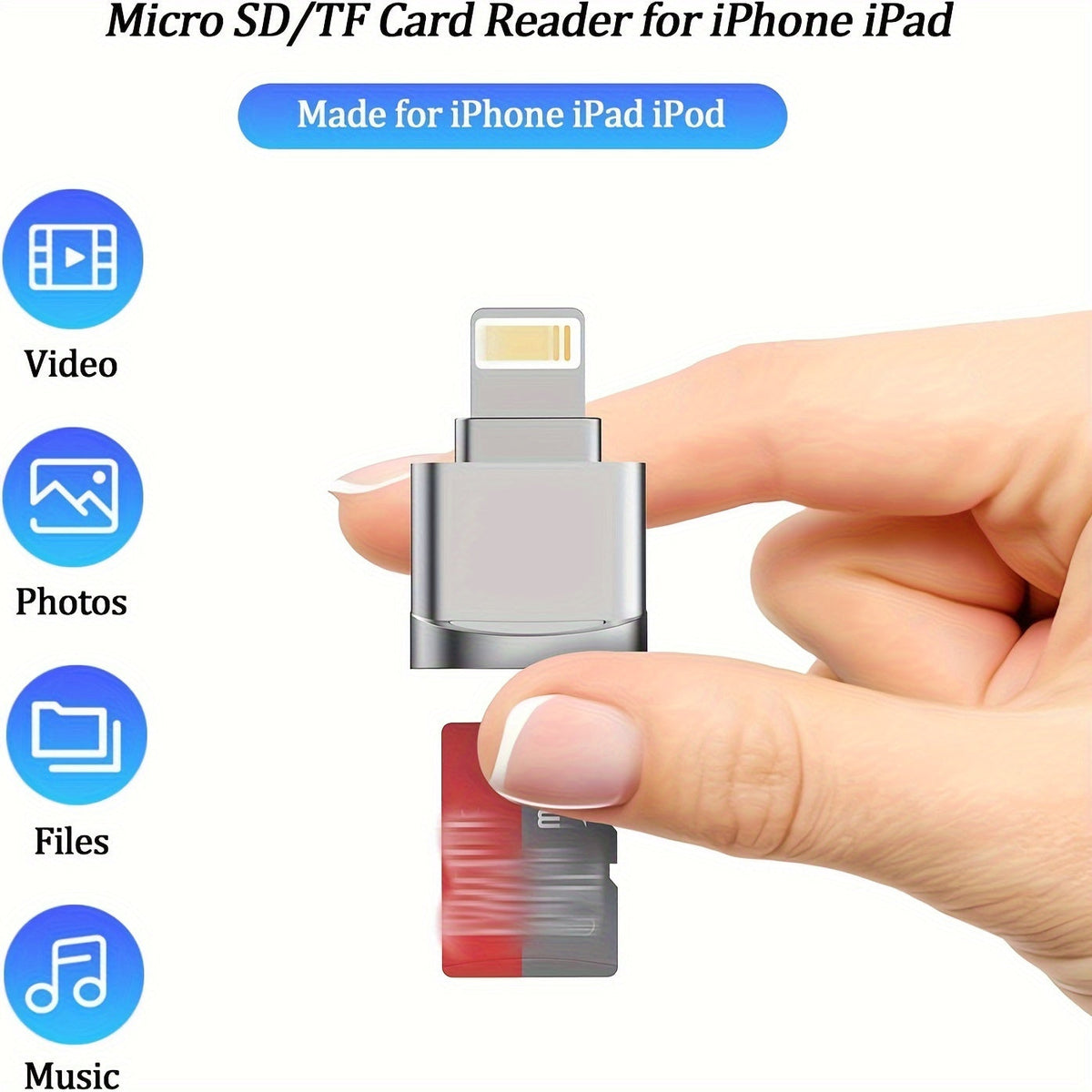 Micro SD Card Reader Converter for iPhone and iPad – OTG to Micro SD/TF Card Viewer Adapter, Compatible with iPhone 14/13/12/11/X/XR/8, Supports iOS 13, ExFAT and FAT32