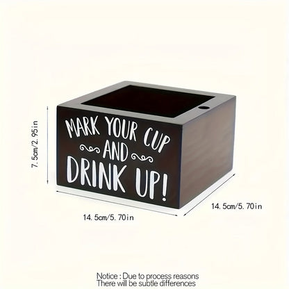 Rustic Wooden Cup Holder with Marker Slot - Ideal for Coffee Shops, Bars, and Parties, Fits Most Plastic Cups, Decorative Drink Dispenser with Utility Hooks
