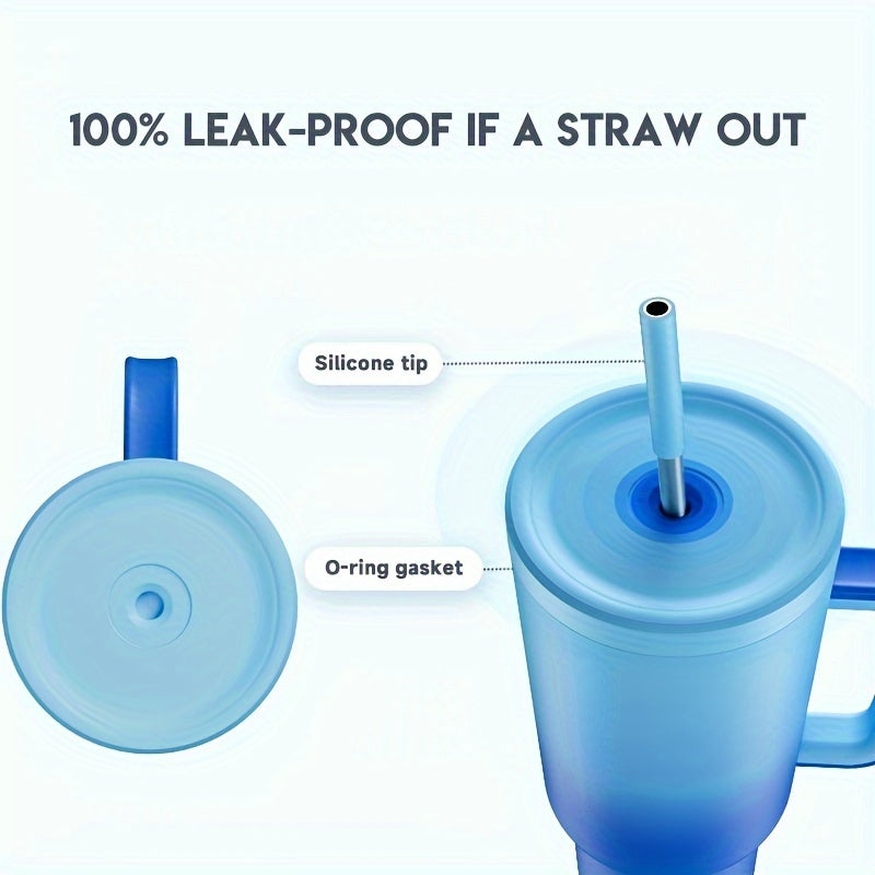 Meoky 40oz Stainless Steel Travel Mug – Insulated Handle Mug with Leakproof Lid and Straw, Ideal for Outdoor Camping, Hiking, and Car Travel - Covered Thermos.