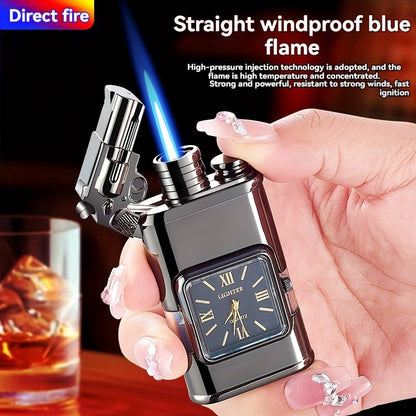 Windproof Vintage Jet Torch Lighter – Watch Bezel Design with Eagle Head, Butane Refillable, Flame Torch (Butane Not Included)