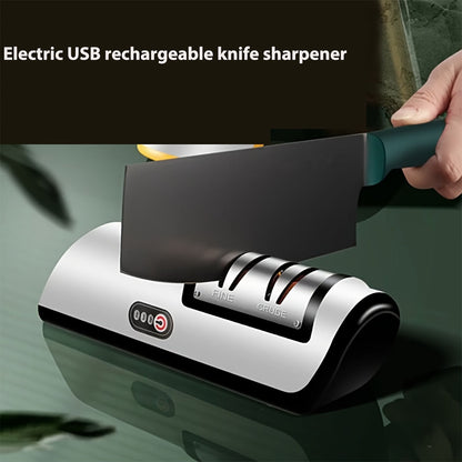 Electric Knife Sharpener – Multifunctional Household Knife Sharpening Tool, Fully Automatic USB Charging with 2 Speed Adjustment for Kitchen Use