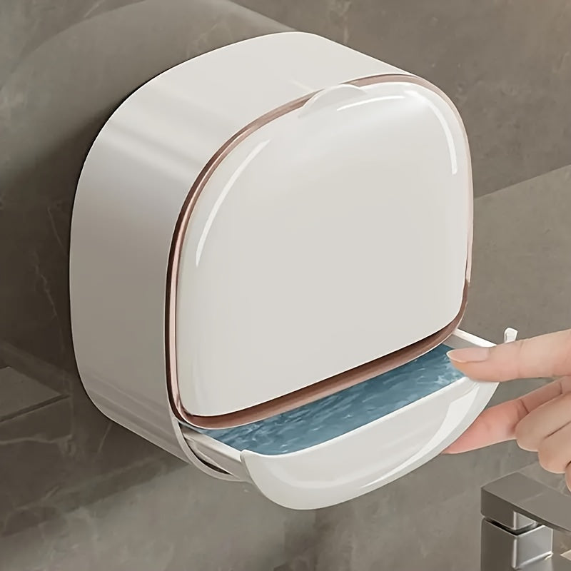 Wall-Mounted Soap Dish with Lid – No Drill, Double-Layer Holder for Bathroom & Kitchen Storage