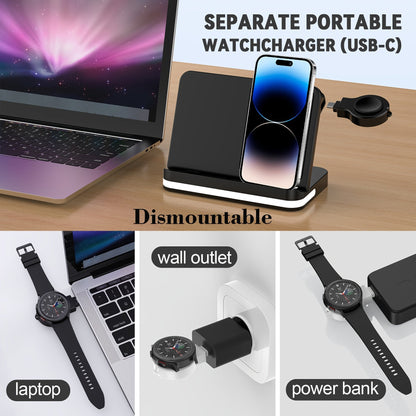 4 in 1 Wireless Charger Station for Samsung Z Fold 5 - Foldable Fast Charging Dock for Galaxy Z Fold 4/3, Z Flip 5/4/3, S24/S23/S22, Note20/10 Ultra, Watch 6/5/Pro/4/3, Earbuds 2/2 Pro/Live