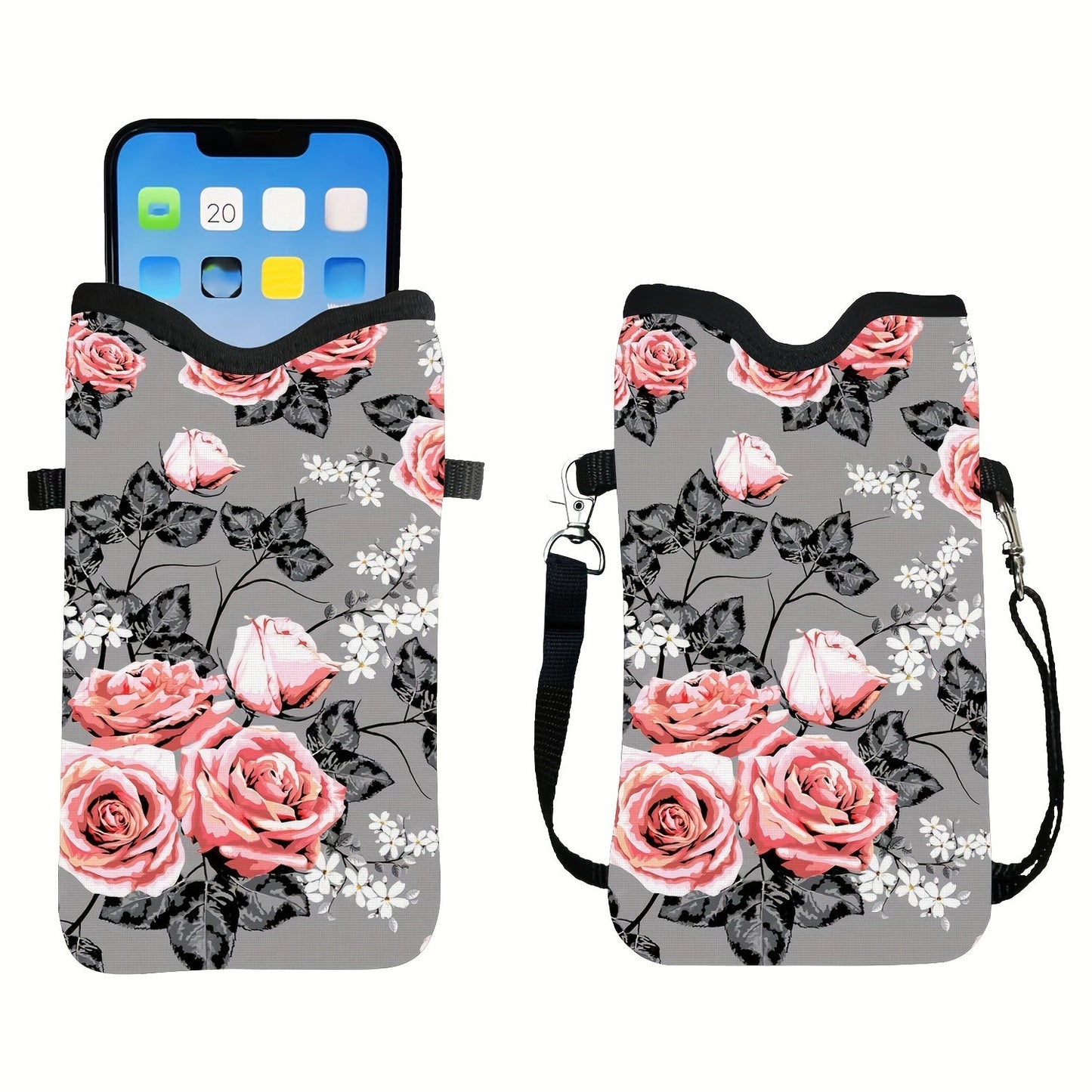 Shockproof Phone Pouch with Adjustable Lanyard - Versatile Print Design, Compatible with Multiple Models